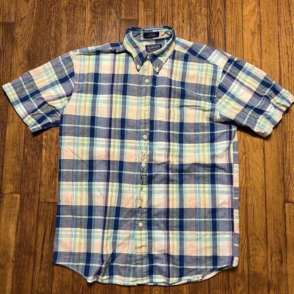 Pendleton Multicolor Plaid 100% Cotton Short Sleeve Button-Up Shirt Men's Size M